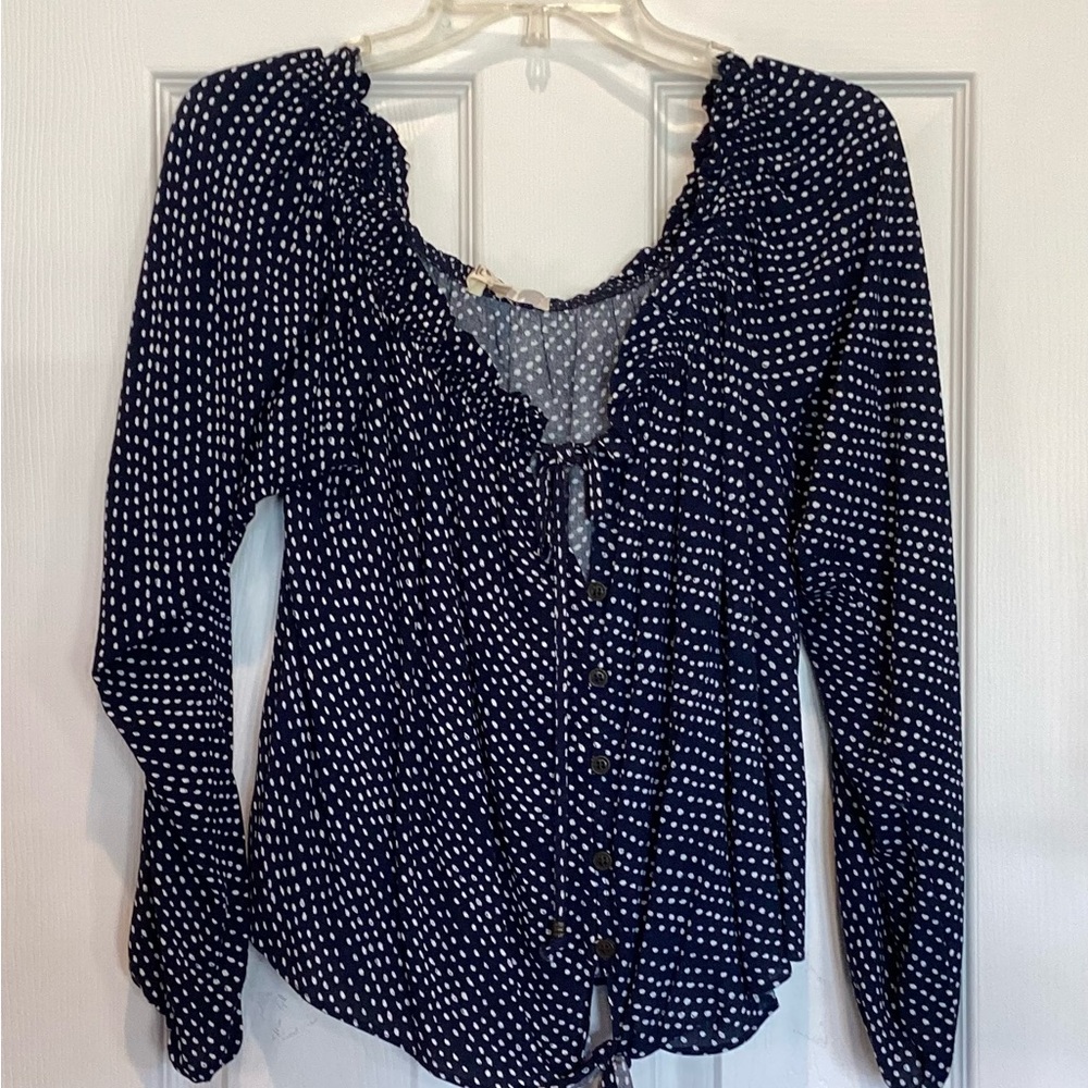 Jolt Navy and White Polka Dot Blouse